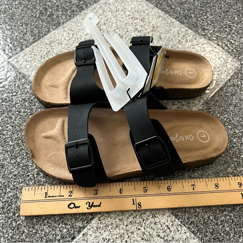NWT Cat & Jack Kids Drew Footbed Sandals- Black Double-Strap Size 1 - Picture 6 of 6